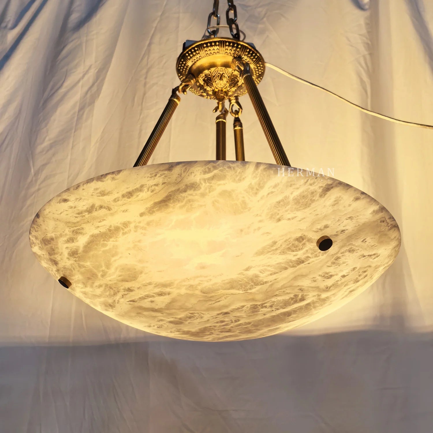 Modern Vintage Round Alabaster Ceiling Lamp