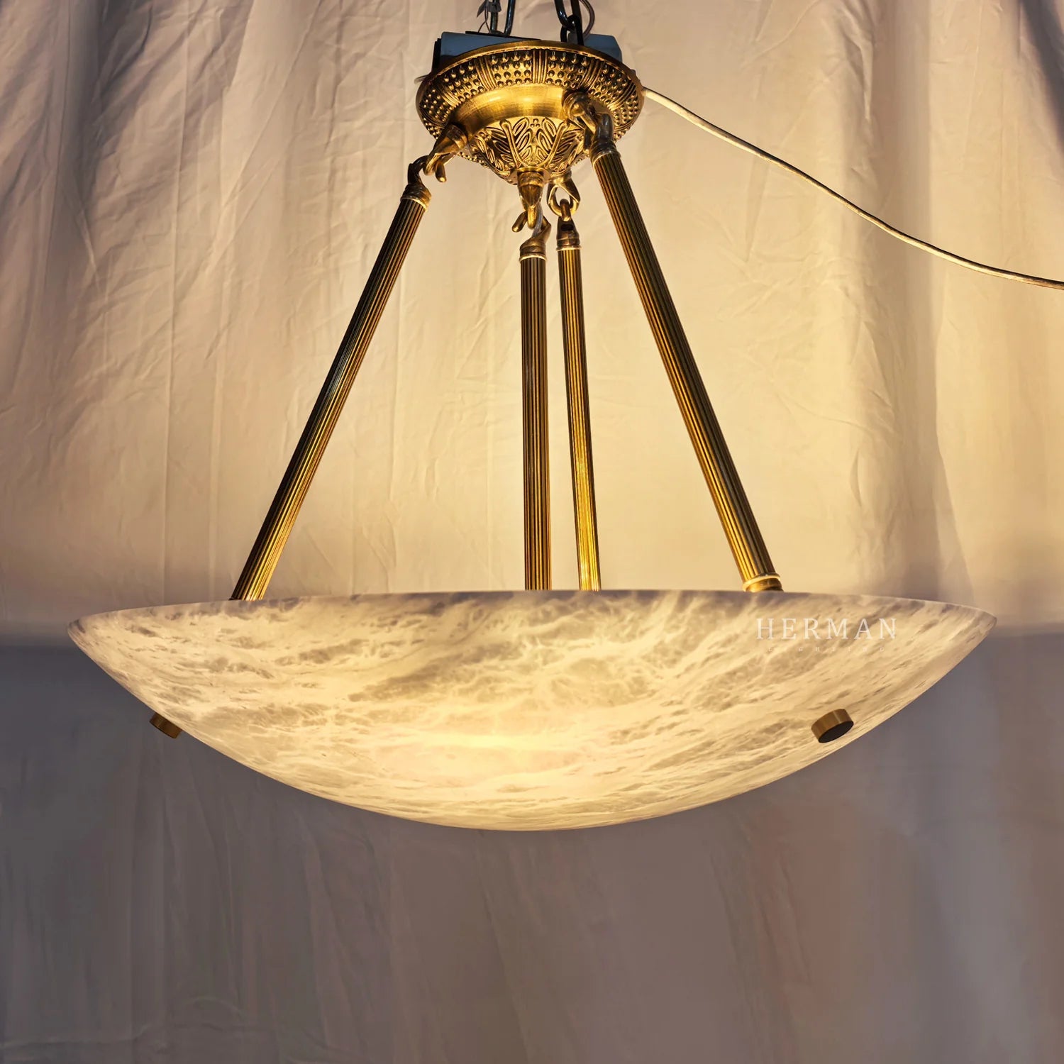 Modern Vintage Round Alabaster Ceiling Lamp