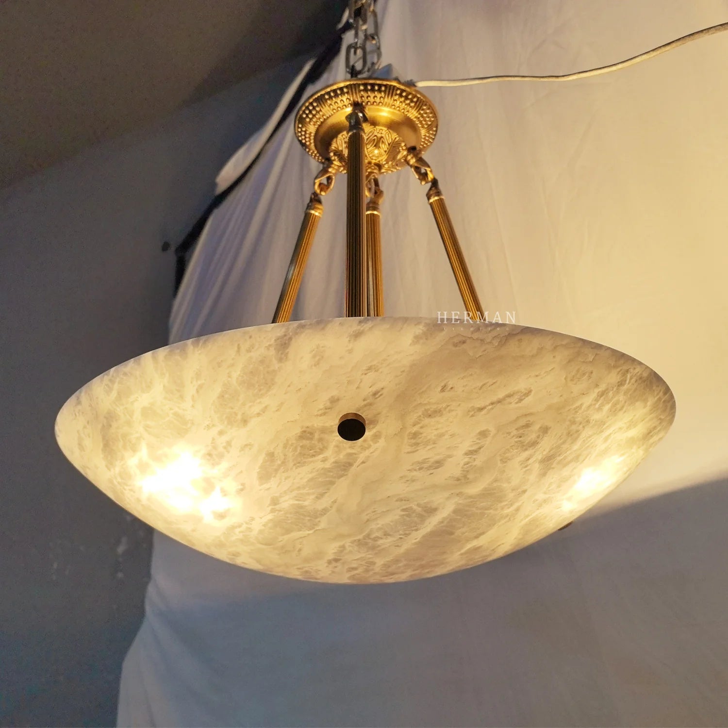Modern Vintage Round Alabaster Ceiling Lamp