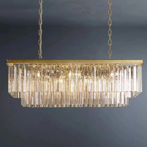 1920s Odeon 2 Tiers Crystal Linear Chandelier L40"