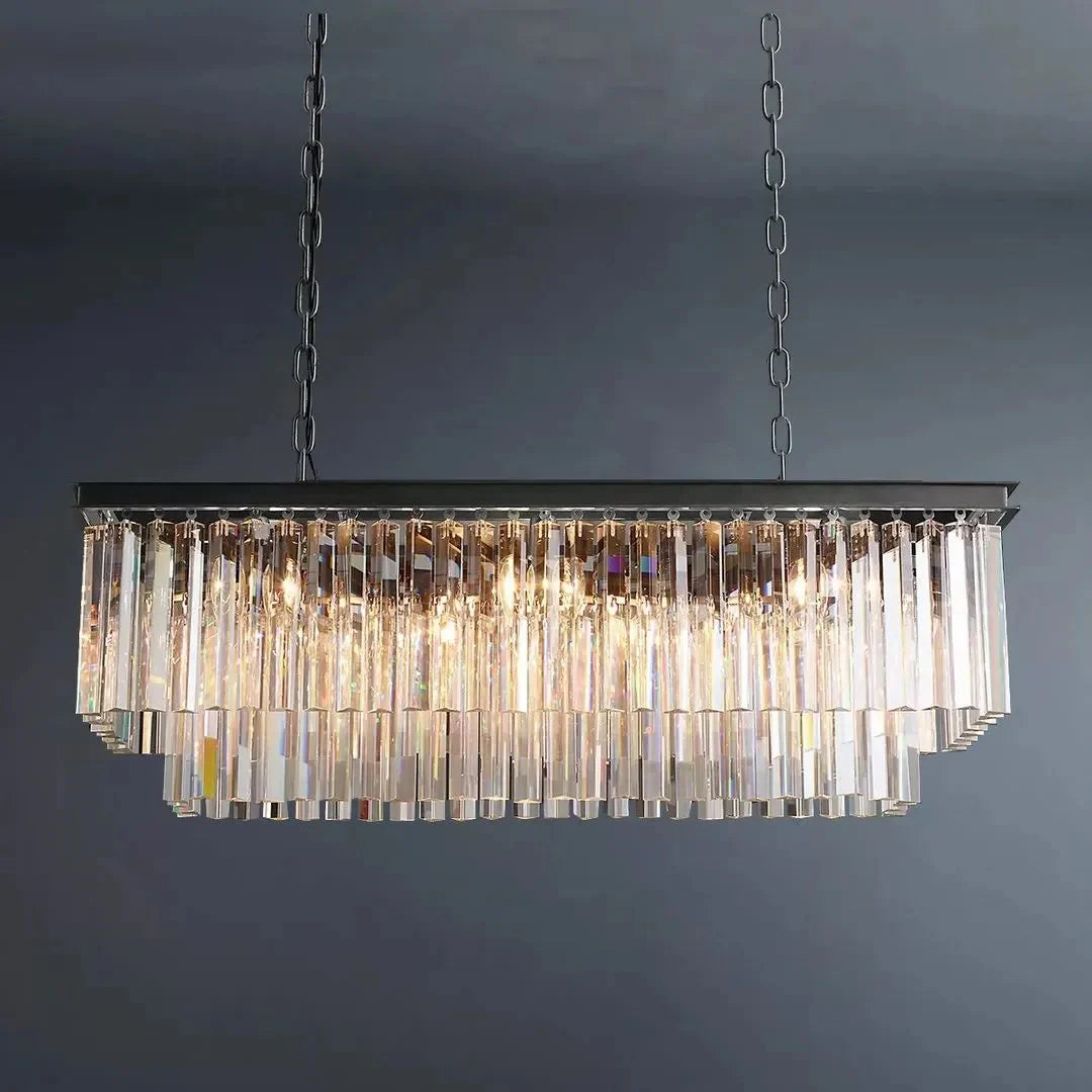 1920s Odeon 2 Tiers Crystal Linear Chandelier L40"