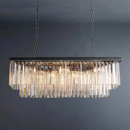 1920s Odeon 2 Tiers Crystal Linear Chandelier L40"