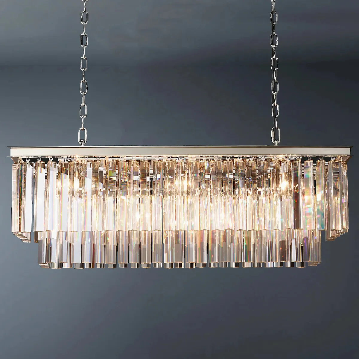 1920s Odeon 2 Tiers Crystal Linear Chandelier L40"