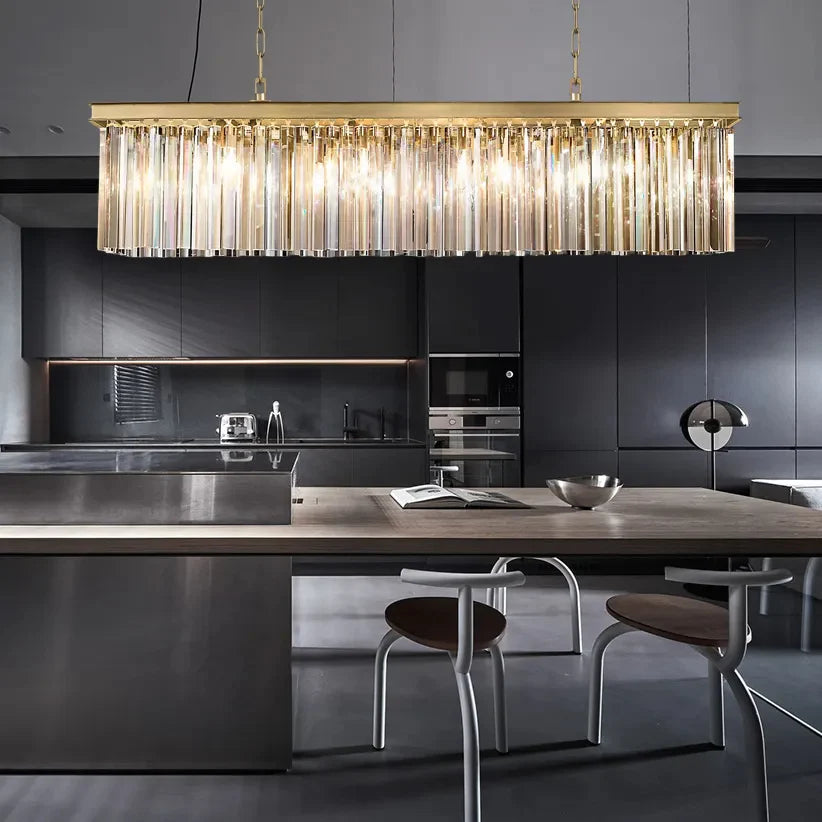 1920s Odeon 2 Tiers Crystal Linear Chandelier L40"