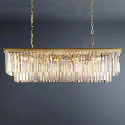 1920s Odeon 2 Tiers Crystal Linear Chandelier L49"