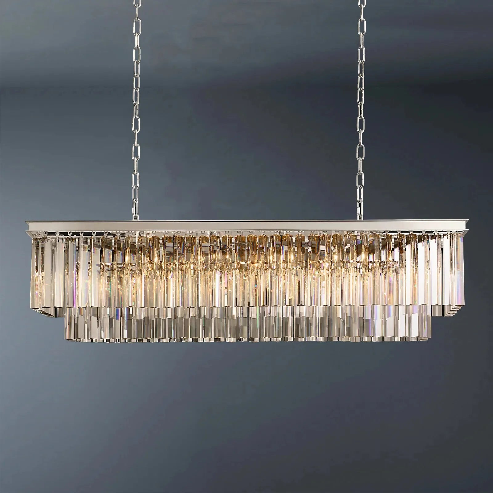 1920s Odeon 2 Tiers Crystal Linear Chandelier L49"