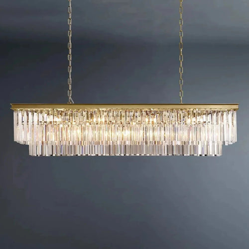 1920s Odeon 2 Tiers Crystal Linear Chandelier L59"
