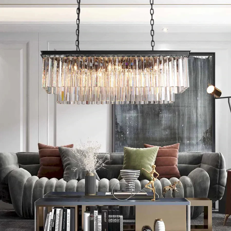 1920s Odeon 2 Tiers Crystal Linear Chandelier L59"