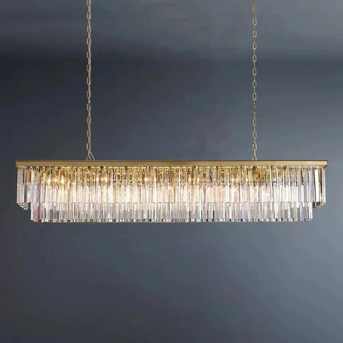 1920s Odeon 2 Tiers Crystal Linear Chandelier L71"