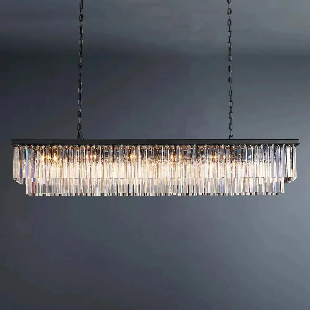 1920s Odeon 2 Tiers Crystal Linear Chandelier L71"
