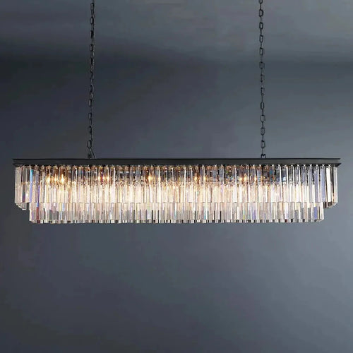 1920s Odeon 2 Tiers Crystal Linear Chandelier L71"