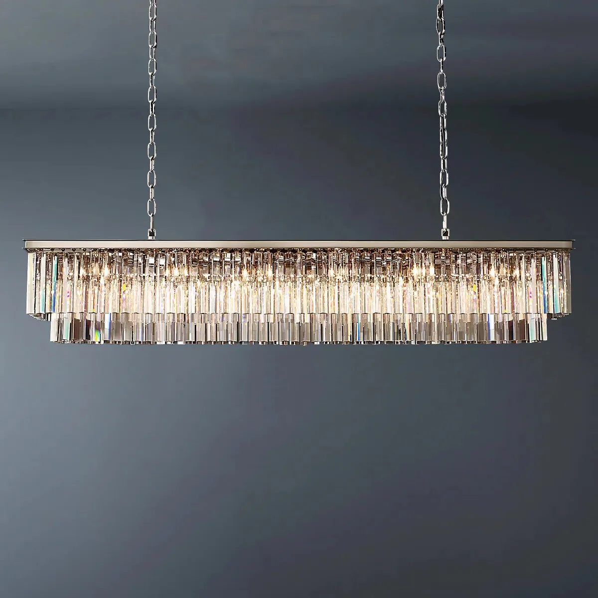 1920s Odeon 2 Tiers Crystal Linear Chandelier L71"