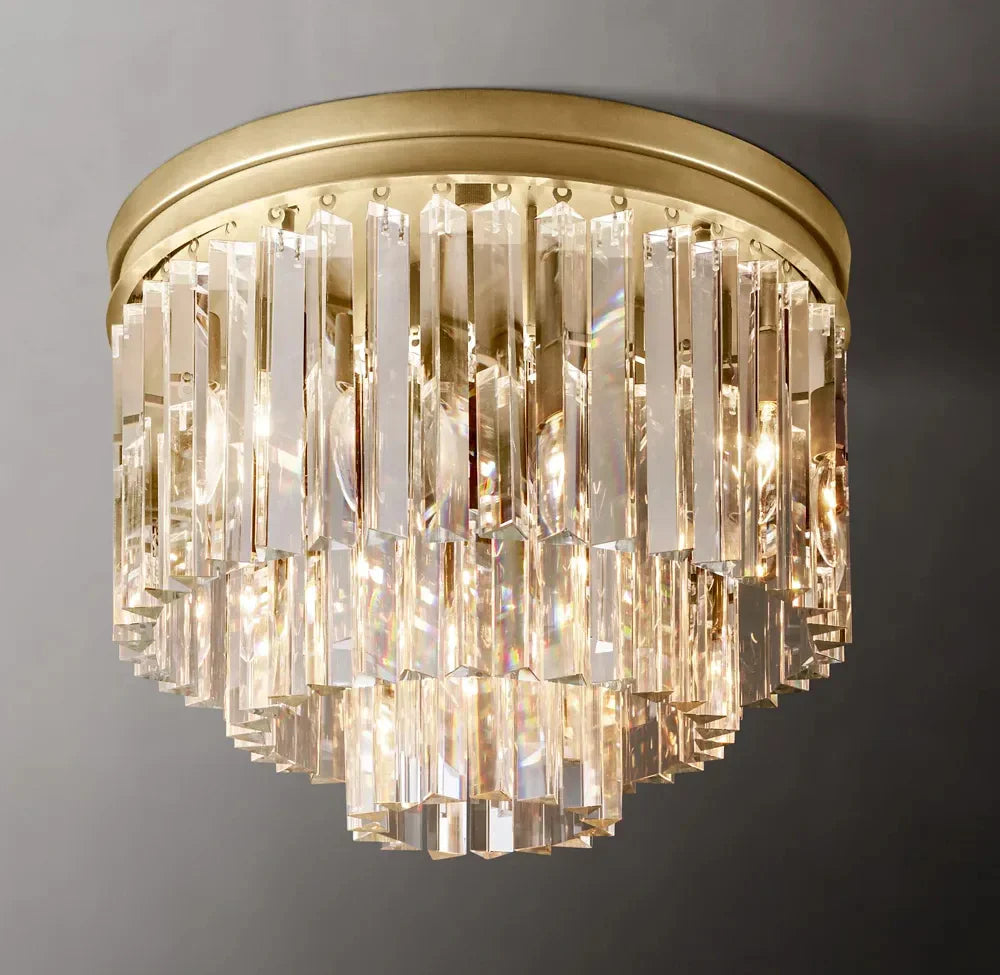1920s Odeon Multi-tier Crystal Flushmount Chandelier 20“