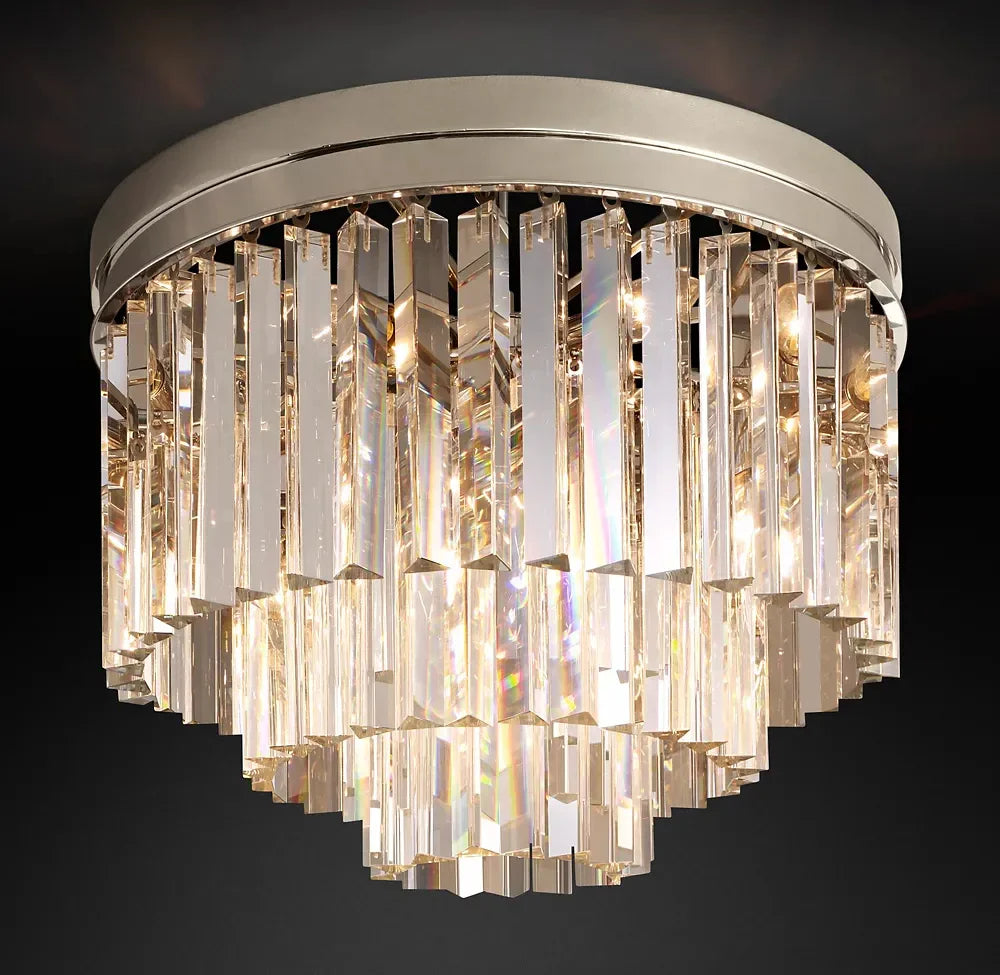 1920s Odeon Multi-tier Crystal Flushmount Chandelier 20“