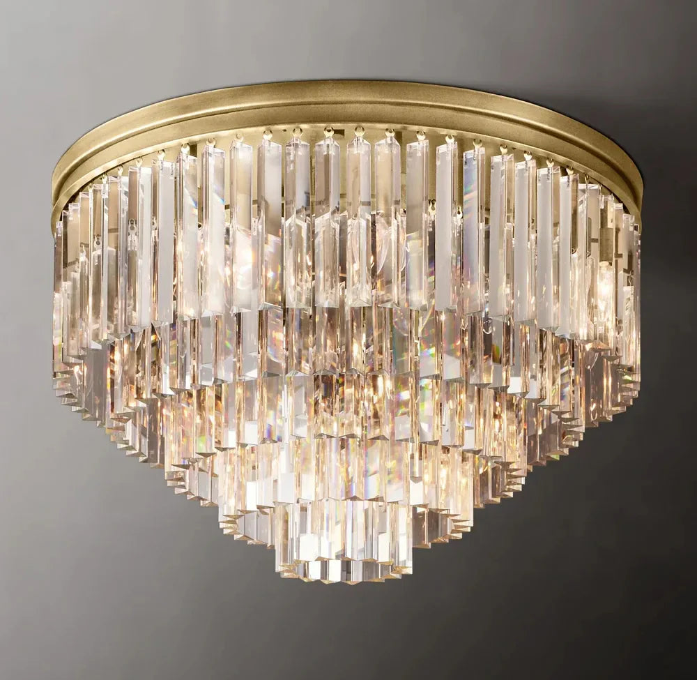 1920s Odeon Multi-tier Crystal Flushmount Chandelier 32"
