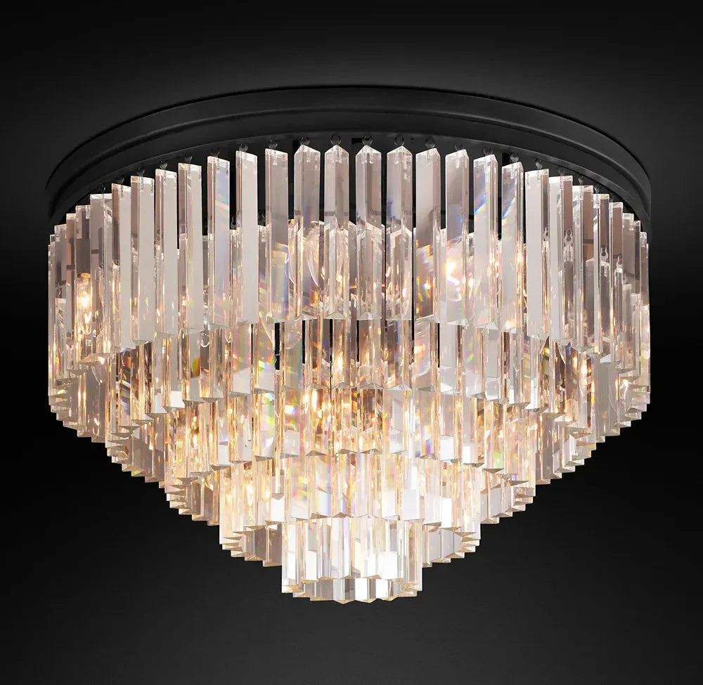 1920s Odeon Multi-tier Crystal Flushmount Chandelier 32"