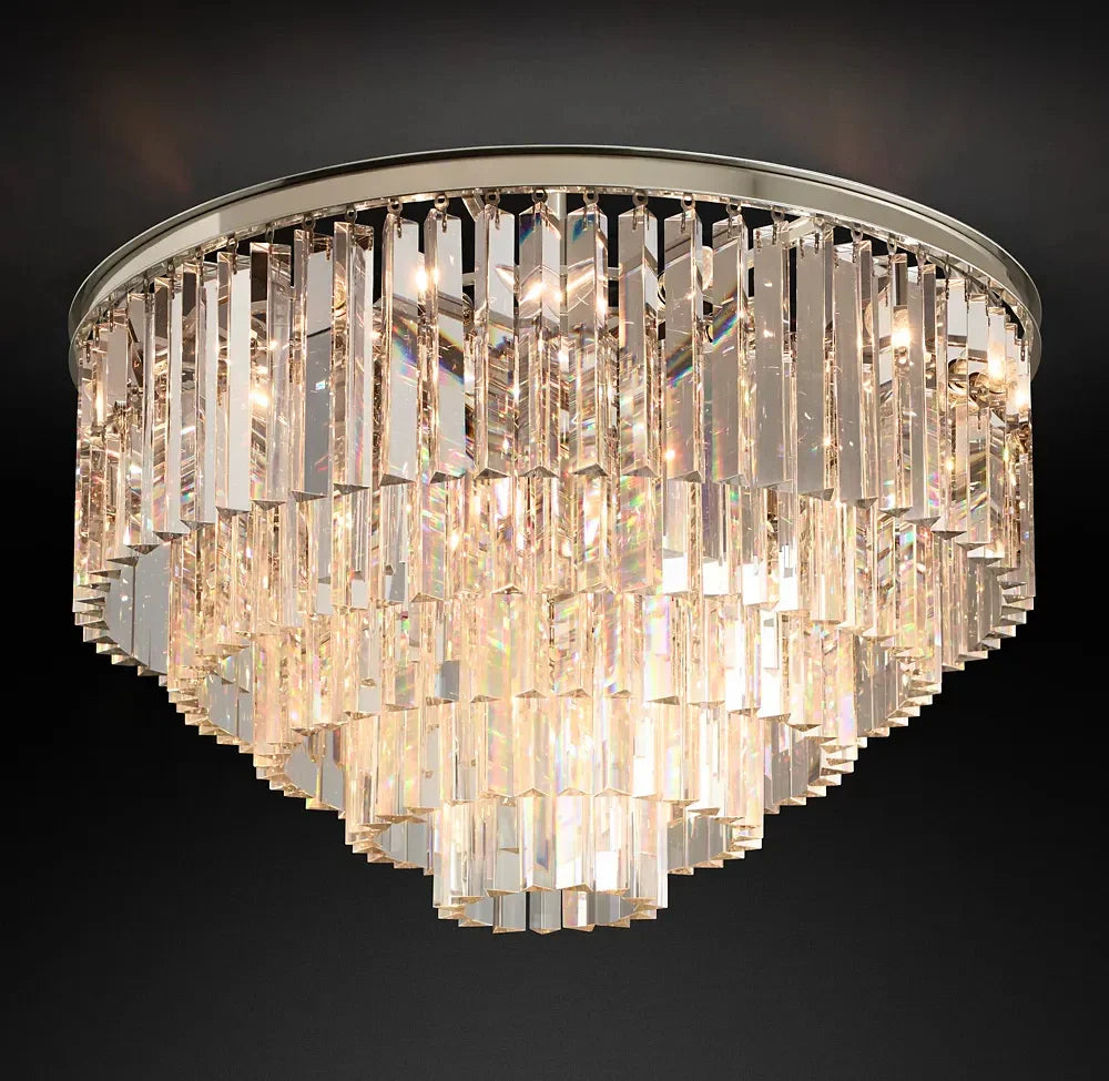 1920s Odeon Multi-tier Crystal Flushmount Chandelier 32"