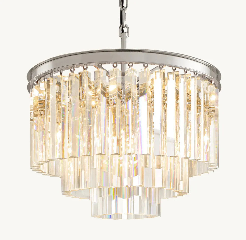 1920s Odeon Multi-tier Crystal Round Chandelier 20”