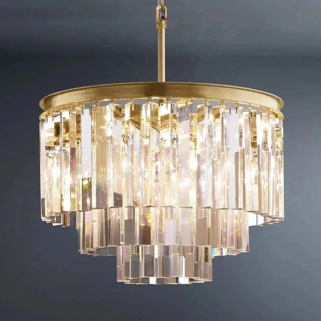 1920s Odeon Multi-tier Crystal Round Chandelier 20”