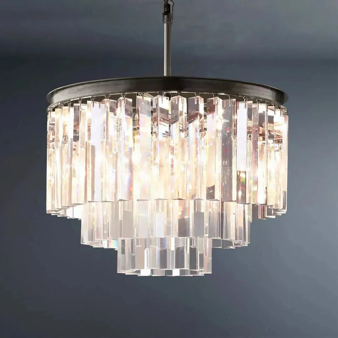 1920s Odeon Multi-tier Crystal Round Chandelier 20”