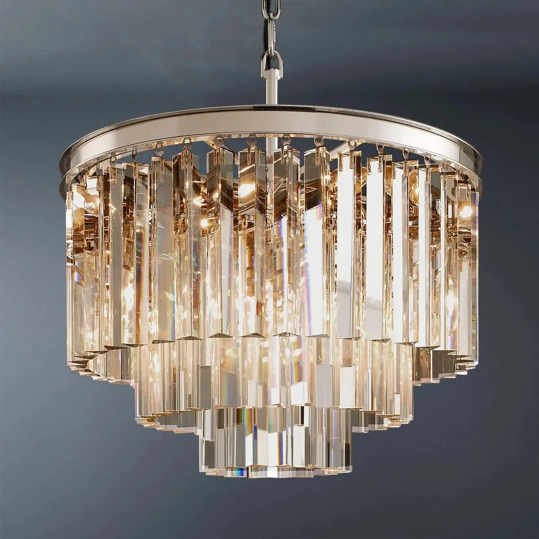 1920s Odeon Multi-tier Crystal Round Chandelier 20”