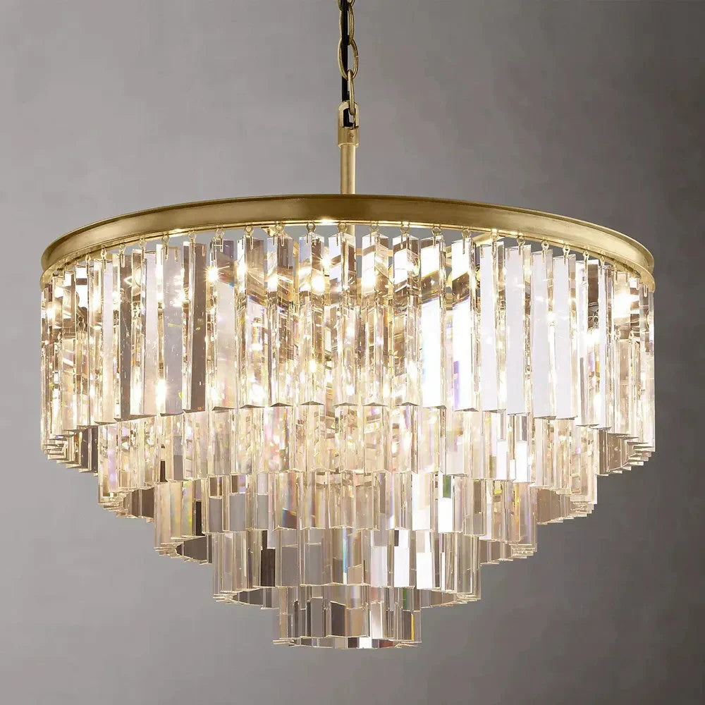 1920s Odeon Multi-tier Crystal Round Chandelier 32"