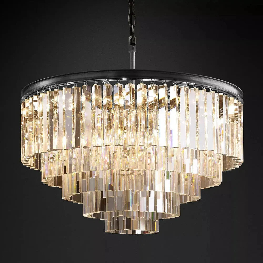 1920s Odeon Multi-tier Crystal Round Chandelier 32"
