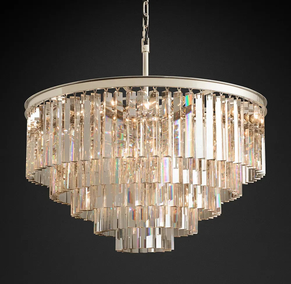 1920s Odeon Multi-tier Crystal Round Chandelier 32"