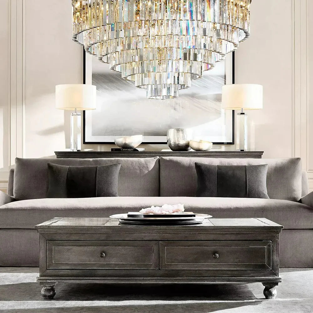 1920s Odeon Multi-tier Crystal Round Chandelier 32"