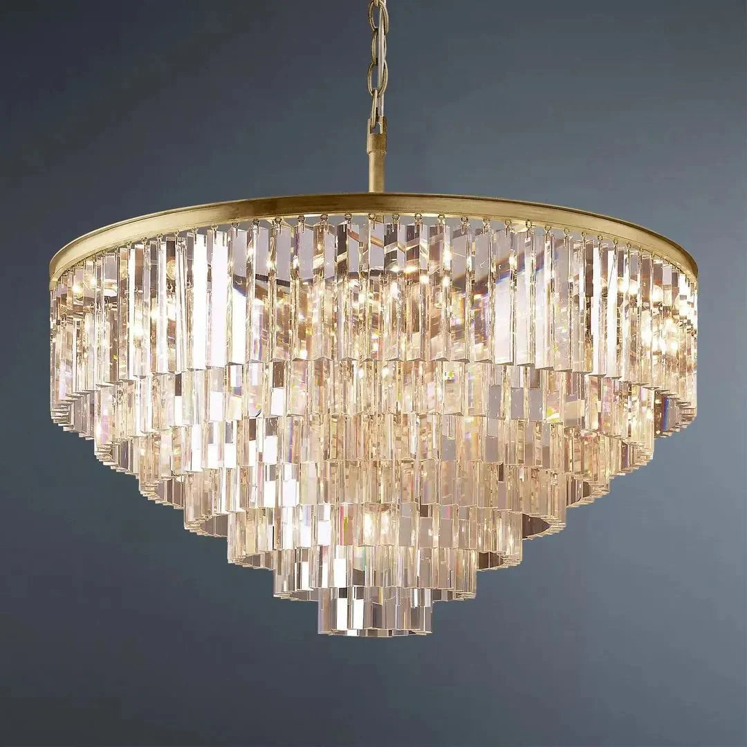 1920s Odeon Multi-tier Crystal Round Chandelier 44"