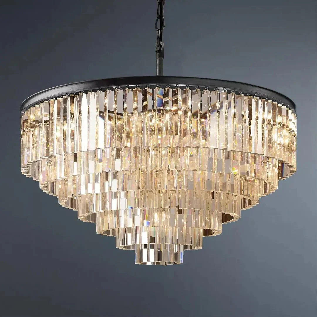 1920s Odeon Multi-tier Crystal Round Chandelier 44"