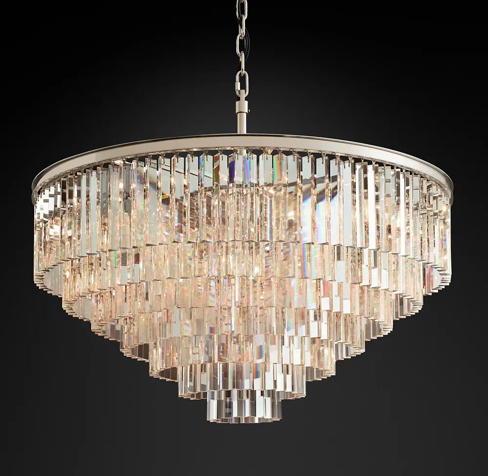 1920s Odeon Multi-tier Crystal Round Chandelier 44"