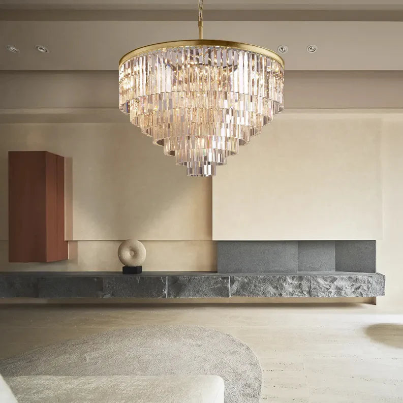 1920s Odeon Multi-tier Crystal Round Chandelier 44"