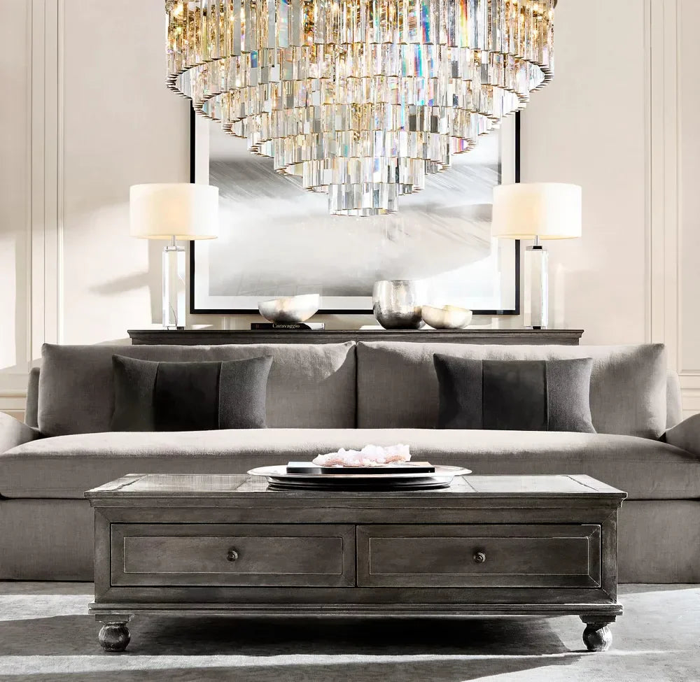 1920s Odeon Multi-tier Crystal Round Chandelier 44"