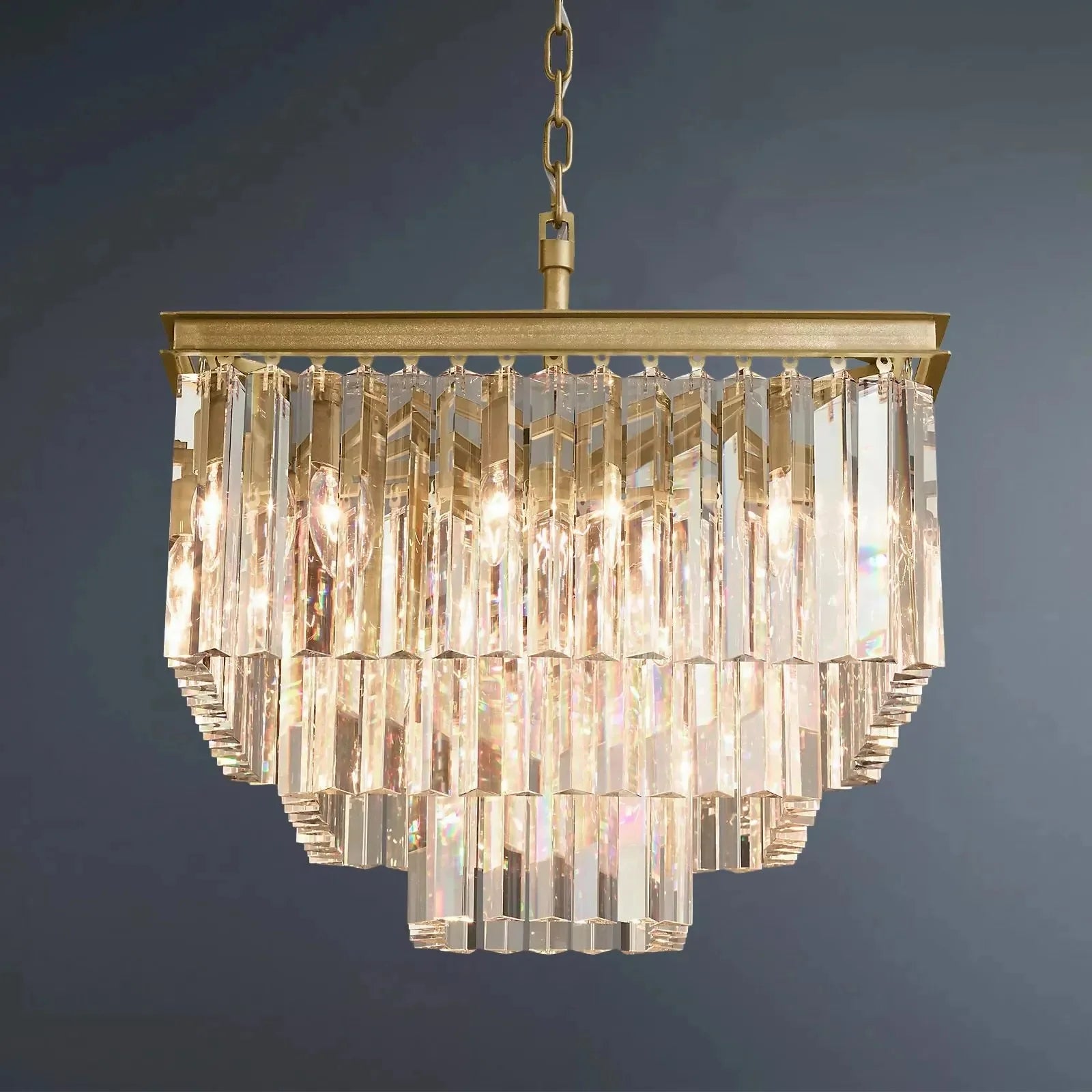 1920s Odeon Multi-tier Crystal Square Chandelier 22"