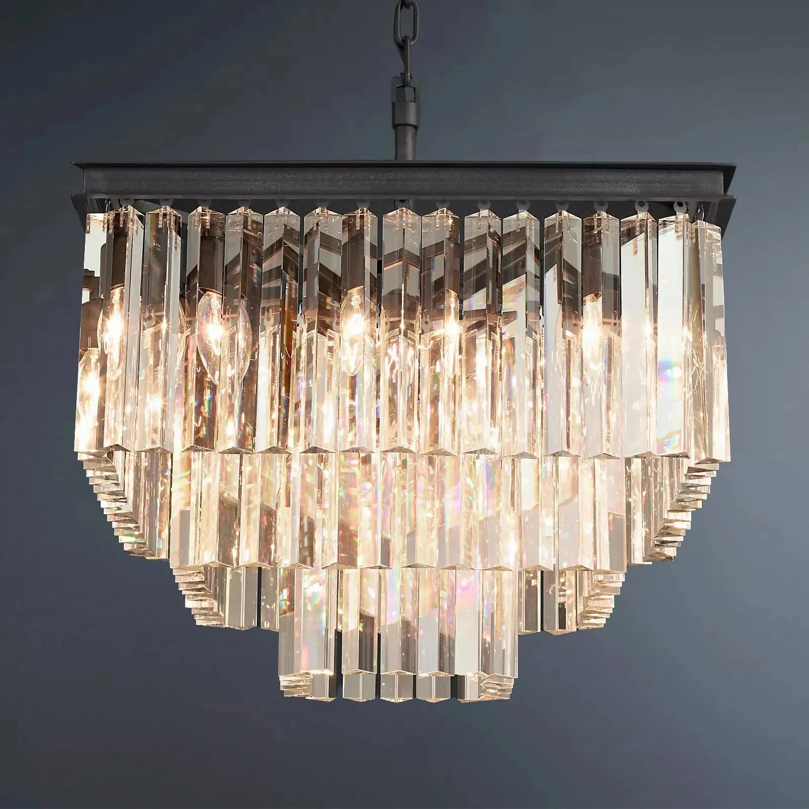 1920s Odeon Multi-tier Crystal Square Chandelier 22"