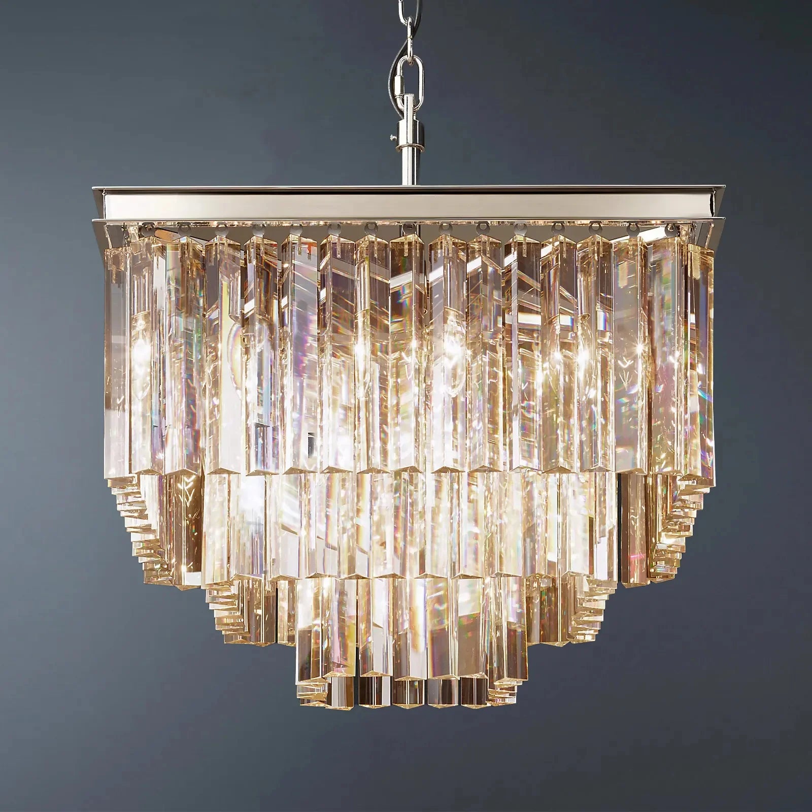 1920s Odeon Multi-tier Crystal Square Chandelier 22"