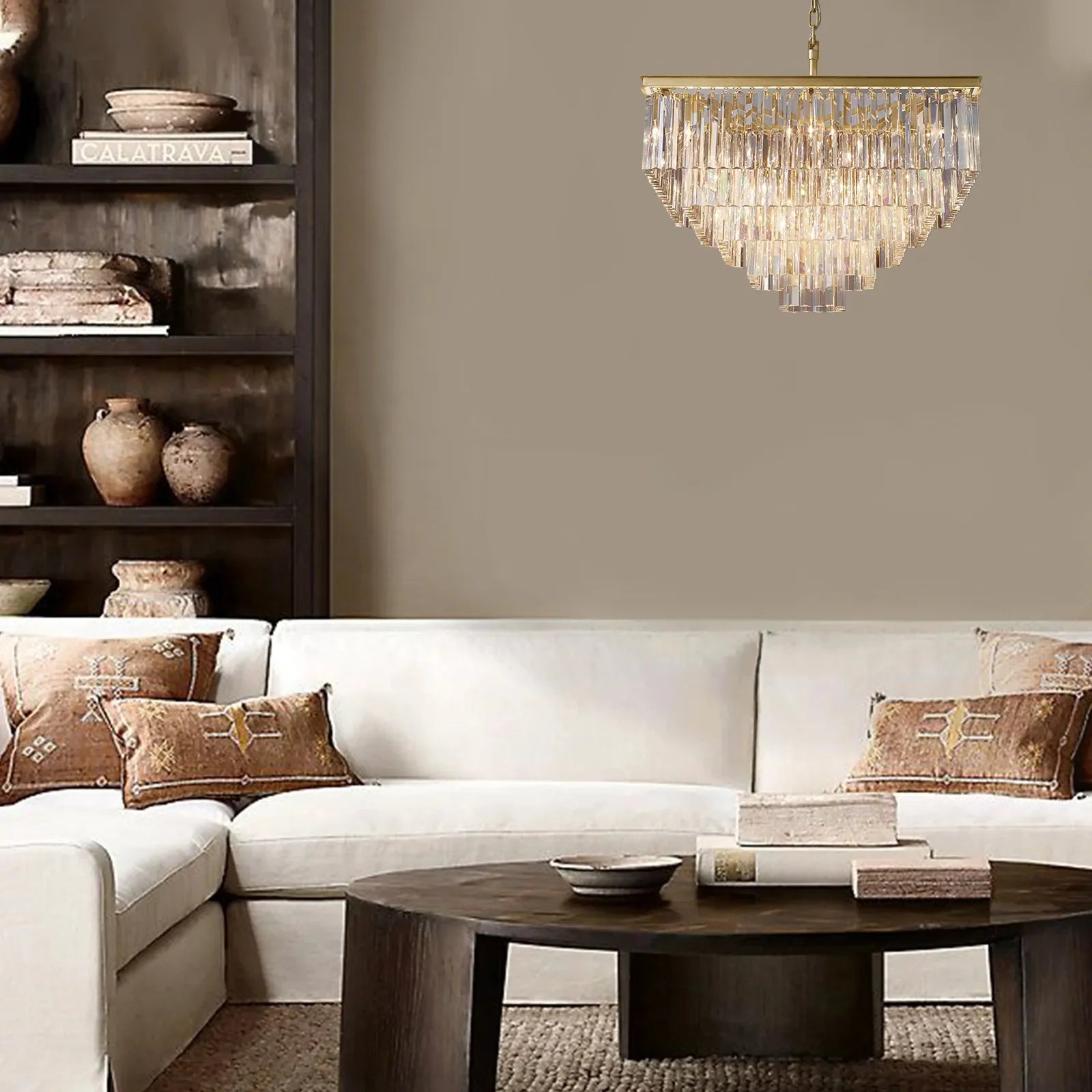 1920s Odeon Multi-tier Crystal Square Chandelier 22"