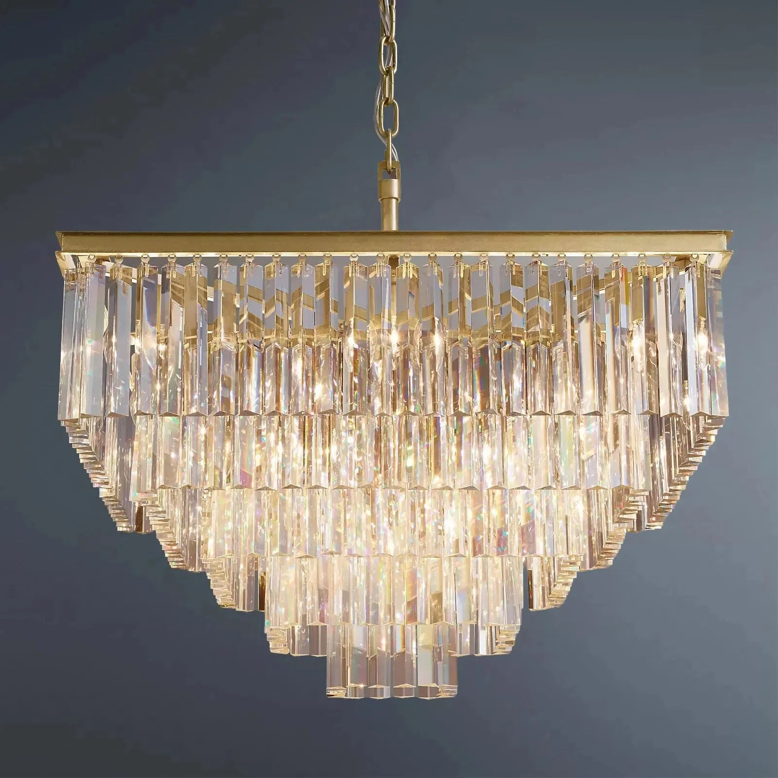 1920s Odeon Multi-tier Crystal Square Chandelier 34"