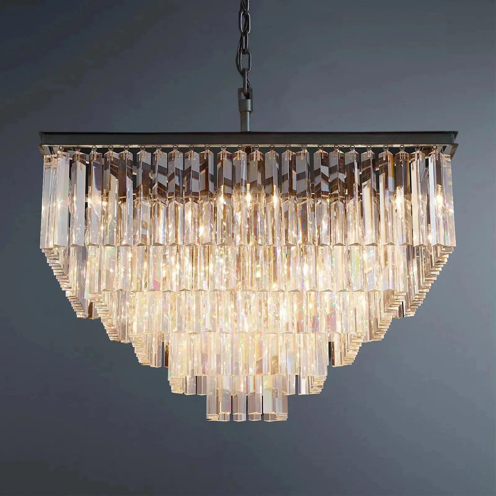 1920s Odeon Multi-tier Crystal Square Chandelier 34"
