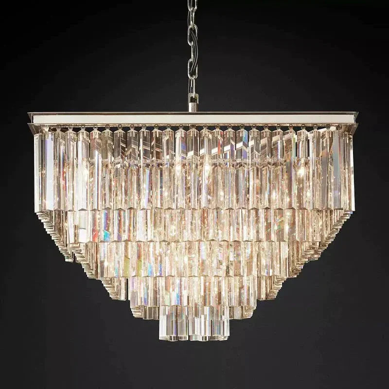 1920s Odeon Multi-tier Crystal Square Chandelier 34"