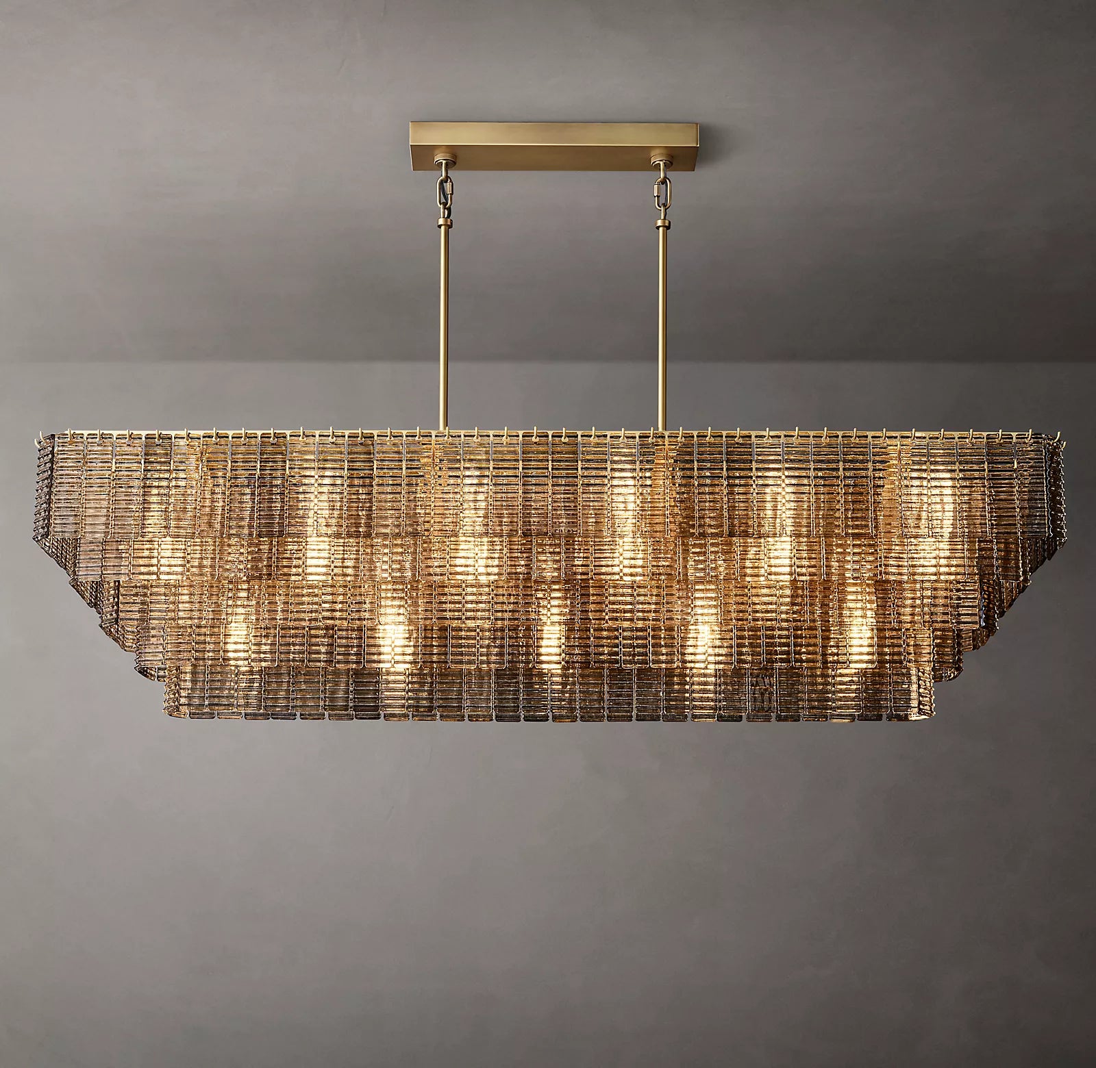 Sirene Modern Smoke Glass Rectangular Chandelier 77"