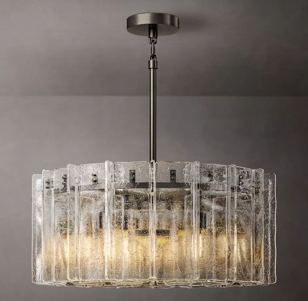 Lattice Modern Glass Clear Round Chandelier 37"
