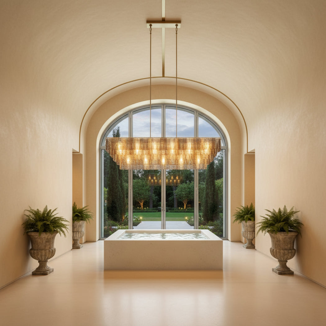 Sirene Modern Smoke Glass Rectangular Chandelier 77"