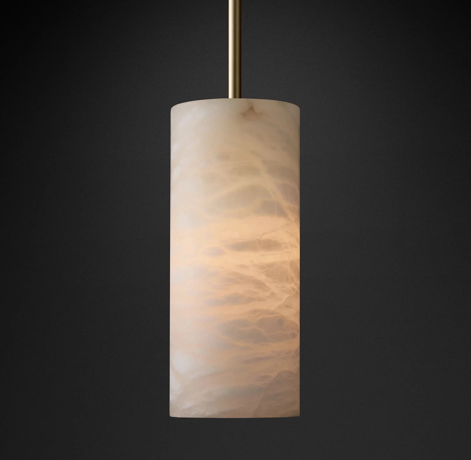 Modern Alabaster Hand Carved  Cylinder Pendant Light