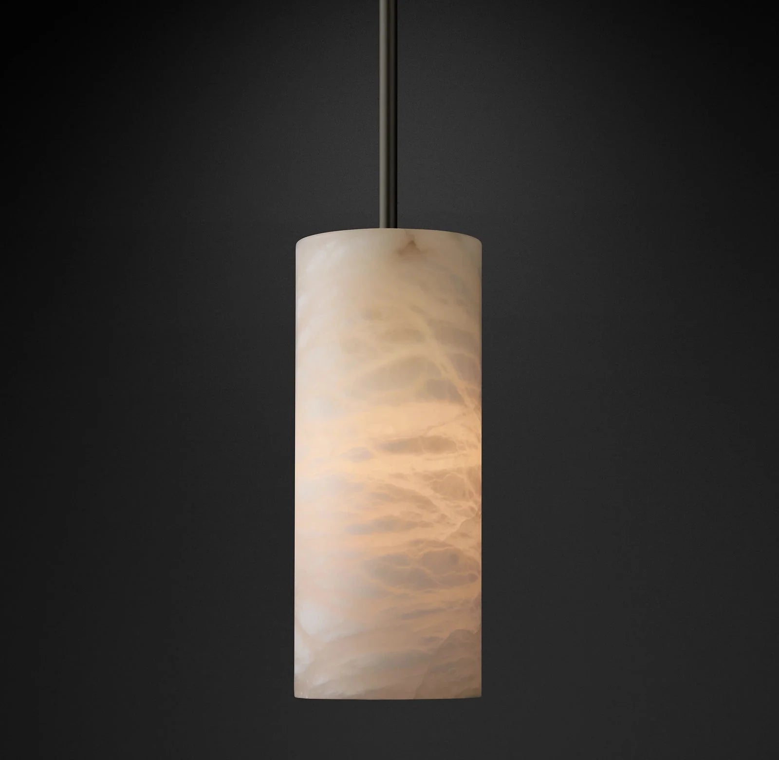 Modern Alabaster Hand Carved  Cylinder Pendant Light