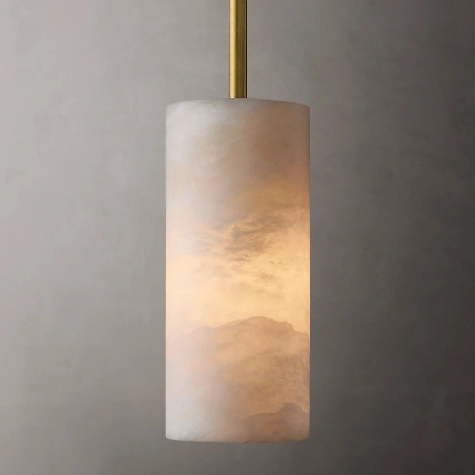 Modern Alabaster Hand Carved  Cylinder Pendant Light