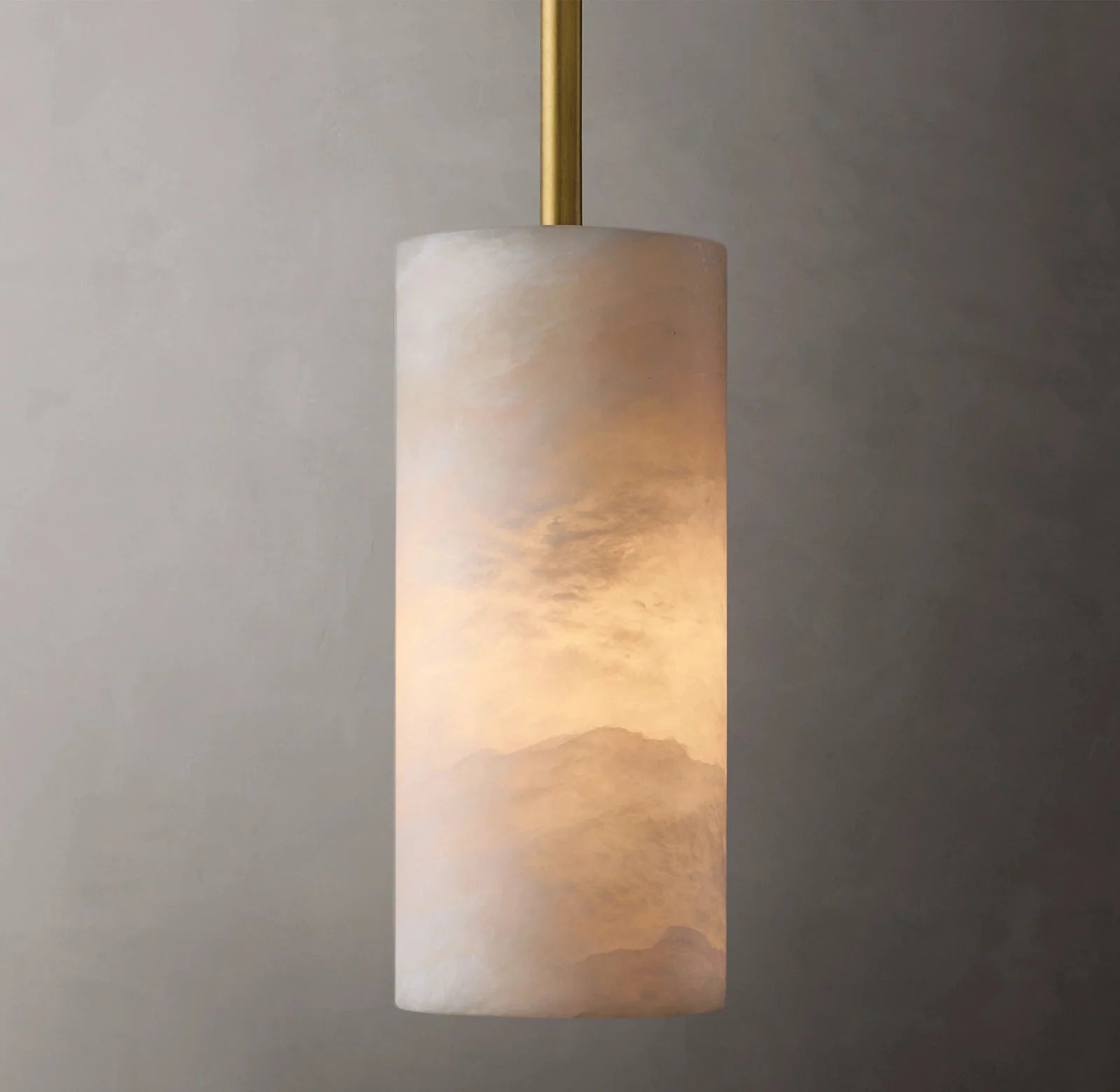 Modern Alabaster Hand Carved  Cylinder Pendant Light