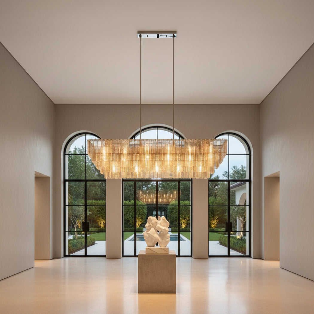 Sirene Clear/Smoke Glass Rectangular Chandelier 77"