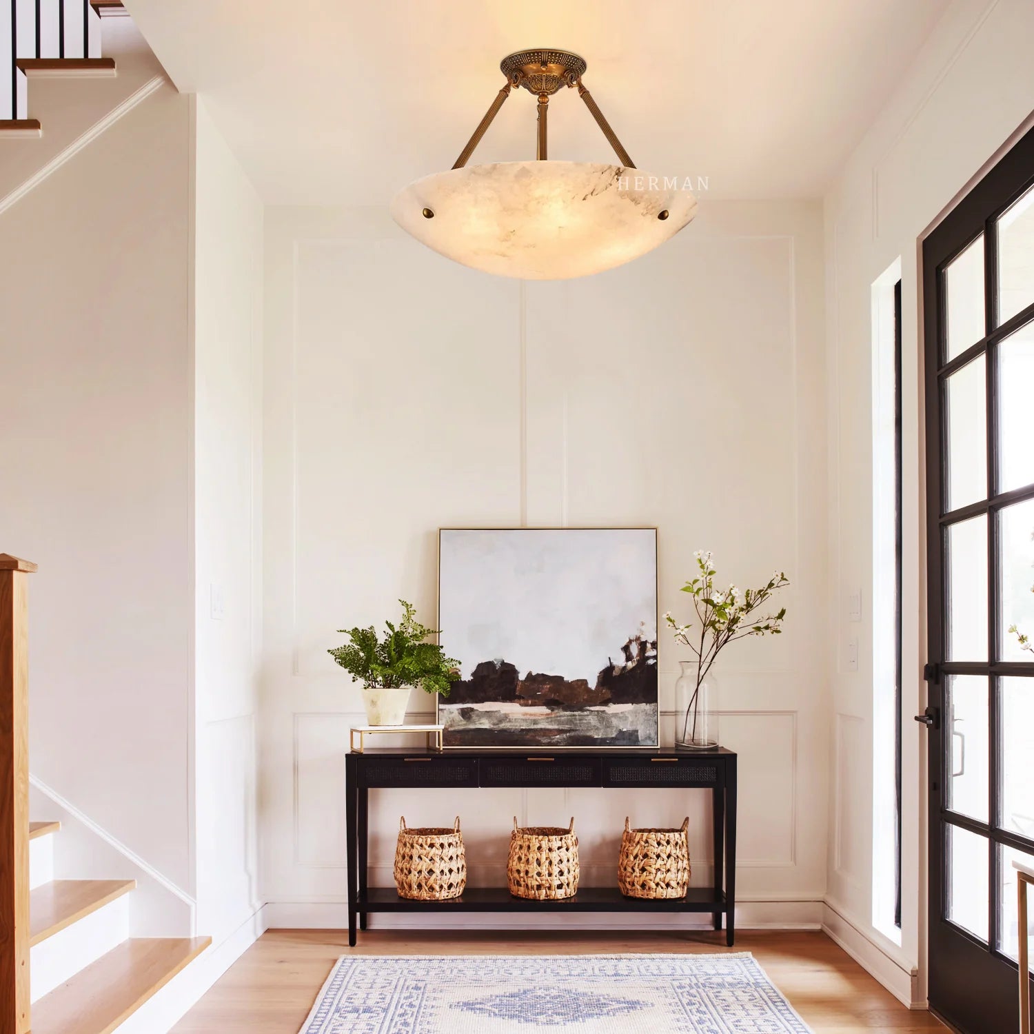 Modern Vintage Round Alabaster Ceiling Lamp